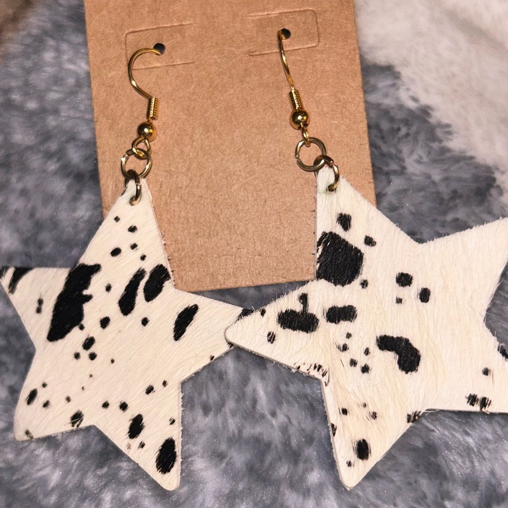 Cowhide Star Earrings